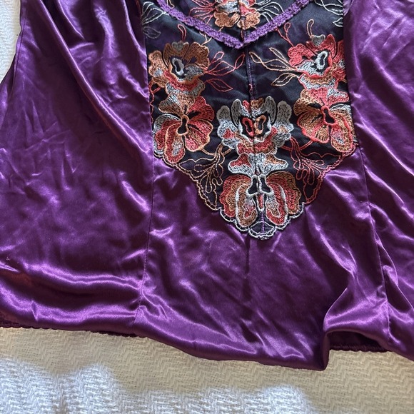 Vintage Purple Embroidery Lace Silky Babydoll Camisole Y2K Feminine Sensuous SzL - Picture 6 of 9